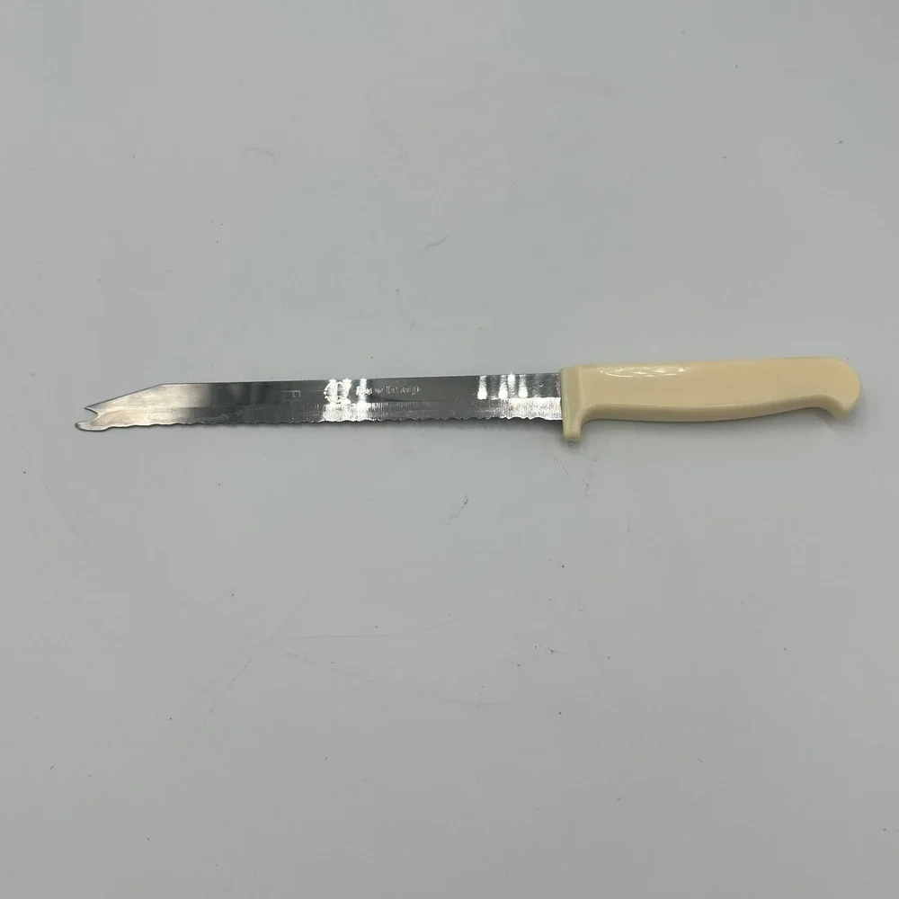 Hi-Temp Serrated Knife 12in Cream Vintage Forked Tip Stainless Steel Retro‎